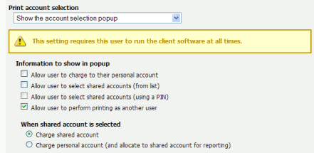 Enable perform printing as other user