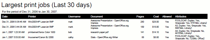 Printer log PDF report