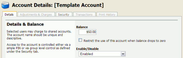 Template account settings