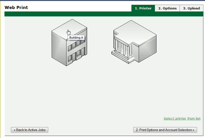 Web Print: printer selection map with a simple site plan