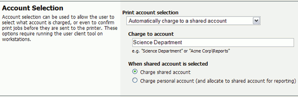 Account selection option to automatically charge to a shared account