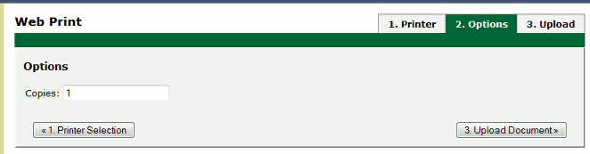 Web Print wizard step 2: selecting the number of copies for a Web Print job