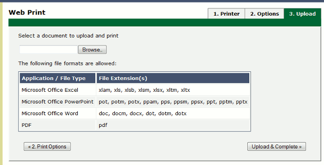 Web Print wizard step 3: upload a document
