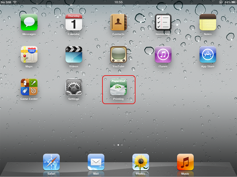 The PaperCut App for iPad on the home screen