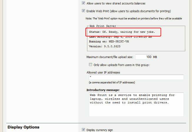 Web Print Server status OK