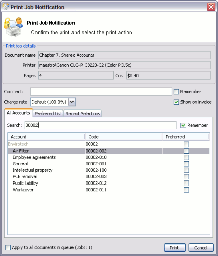 Searching accounts by client code in the client/matter code naming model