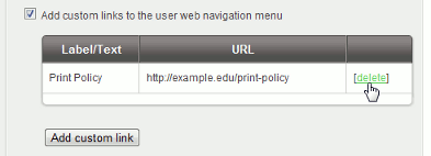 Deleting a custom navigation link