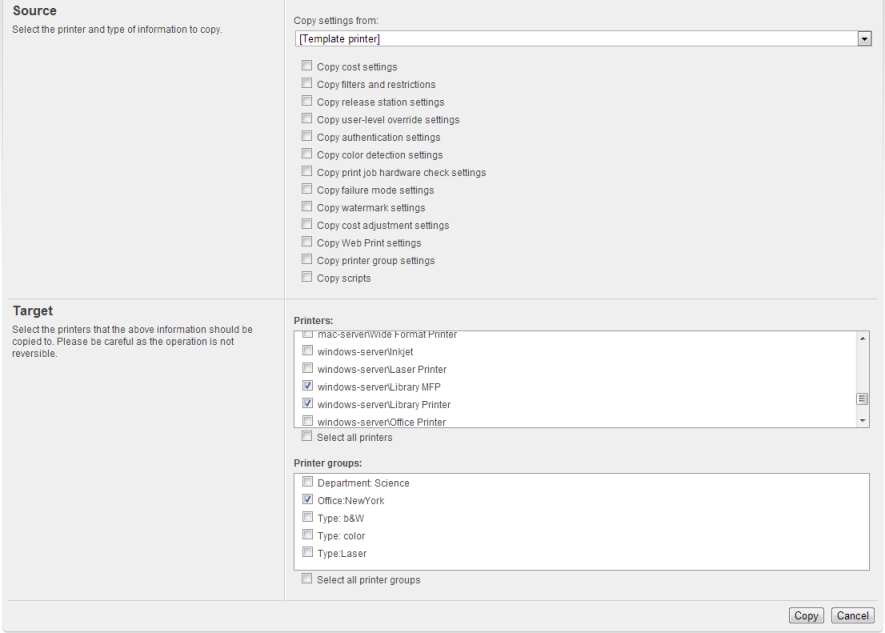 Copy settings from one printer to others