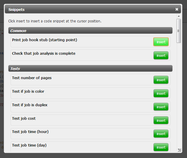 Importing a print script snippet