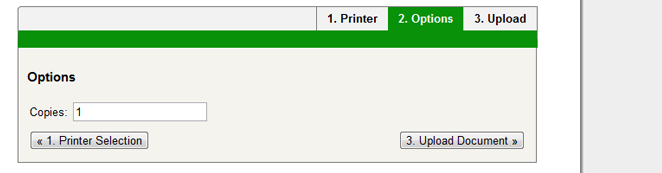 Web Print wizard step 2: selecting the number of copies for a Web Print job