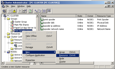 Creating a new cluster resource